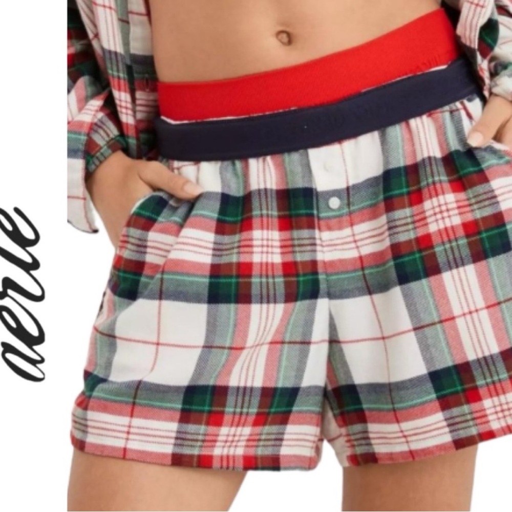 Arie green and red plaid Christmas boxer short pajama set